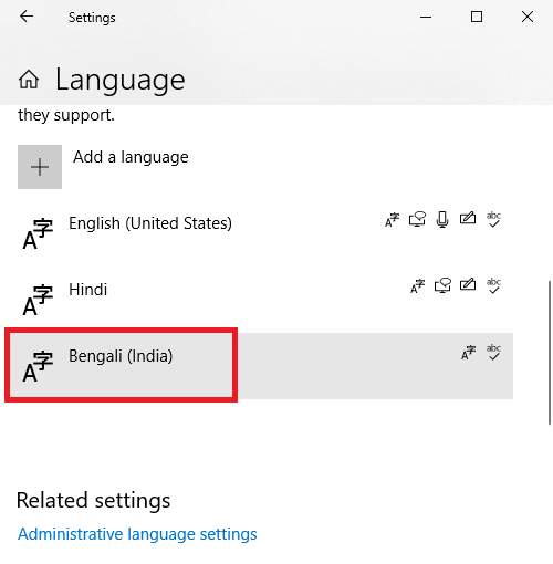 Bengali language keyboard in windows 10