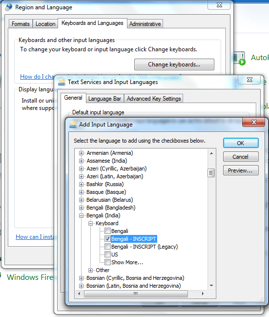 activate Bengali inscript keyboard