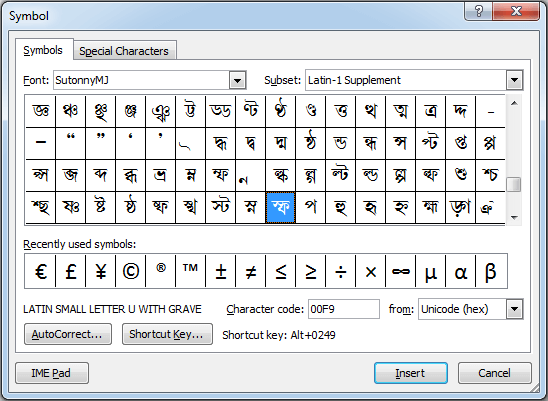 bengali special character