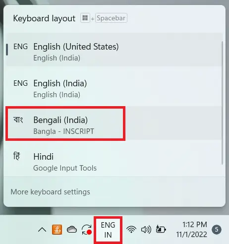 Enable Bangla typing keyboard windows 11